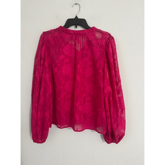 Flying Tomato Tops - NWT Flying Tomato Magenta Floral Burnout Puff Sleeve Mock Neck Top Size S